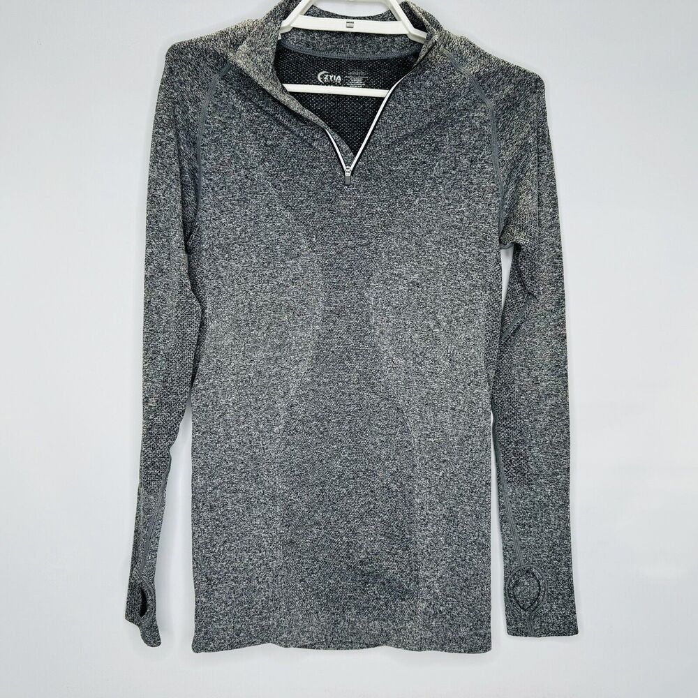 Zyia Active Womens Grey Long‎ Sleeve 1/4 Zip Pullover Thumbhole Size XS Workout